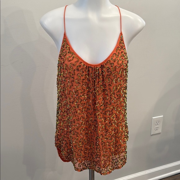 Trina Turk Medium Silk Beaded Orange Camisole Tank Top Intricate Detailing - Picture 1 of 13